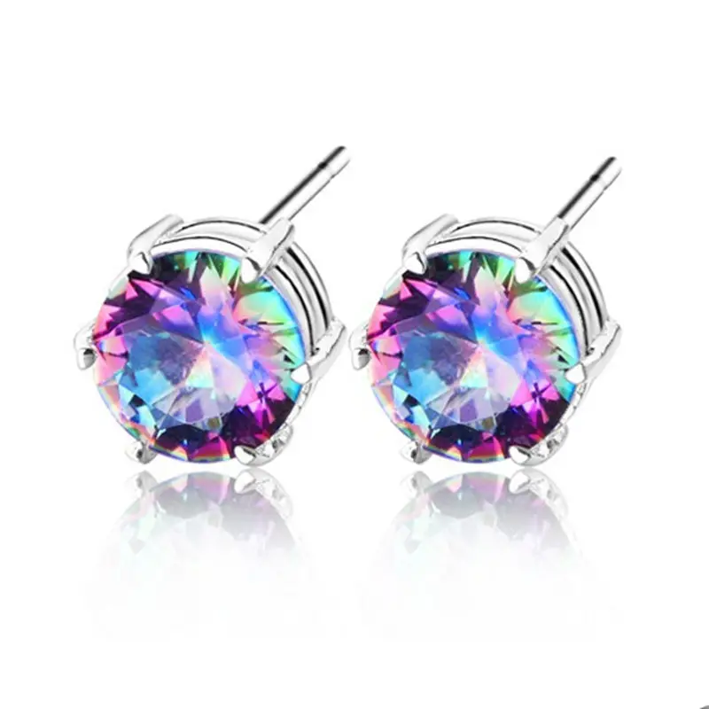 Mystic crystal silver stud earring,colored stone earring jewelry