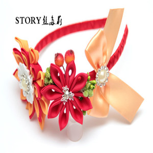 Corona di Fiori Fatta a Mano per Bambina Giapponese, Tiara <span class=keywords><strong>Rossa</strong></span> e Arancione per Matrimonio, Fiocco Tsumami Kanzashi, <span class=keywords><strong>Fascia</strong></span> per Capelli - Product Image 5