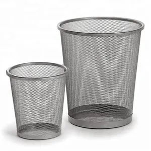 Round metal wire mesh waste basket office waste paper bins dustbin