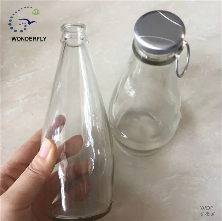 290ML clear milk juice ring pull caps type fresh glass bottle for sale