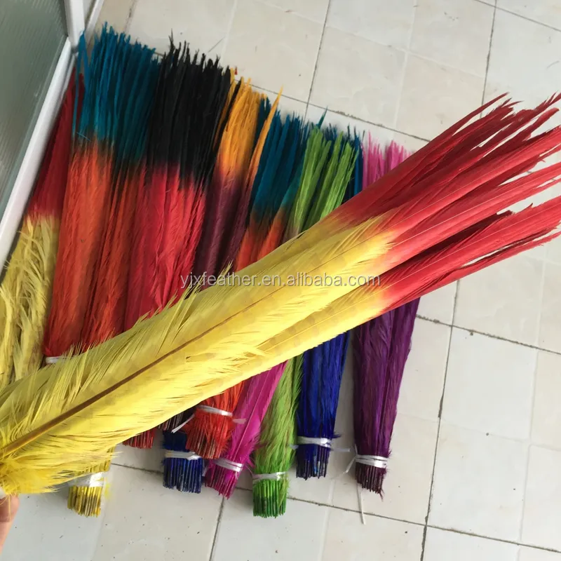 Wholesale cheap artificial two colors carnival ringneck pheasant tail feathers plumas for samba costume