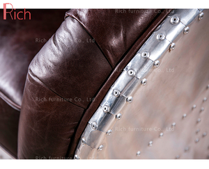 Mid Century European Retro Style Vintage PU Leather <strong>Sofa</strong> <strong>Set</strong> with Aluminum Decor for Home Living Room Bar Club Hotel Villa Use - Product Image 5