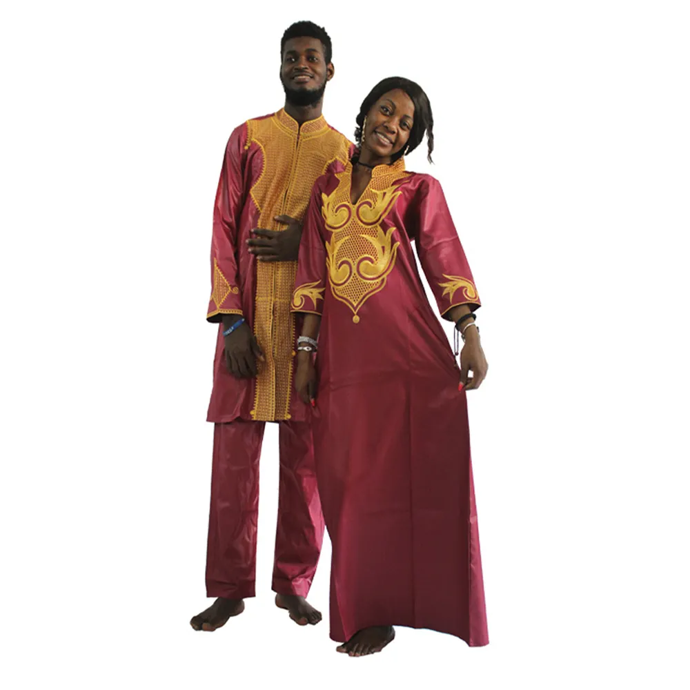 Livraison Gratuite H & D OEM Personnalisé Conception de Broderie Bazin Robe Africaine Robes Plus La Taille Des Femmes Vêtements Pour Couple