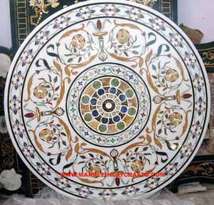 <b>White</b> <b>Round</b> <b>Marble</b> <b>Dining</b> <b>Table</b> Top - Product Image 1