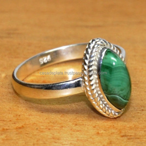 Solide. Bague en forme de marquise en malachite véritable en argent sterling 925 Bijoux faits à la main Grossiste Fabrication CASA De PLATA - Product Image 2