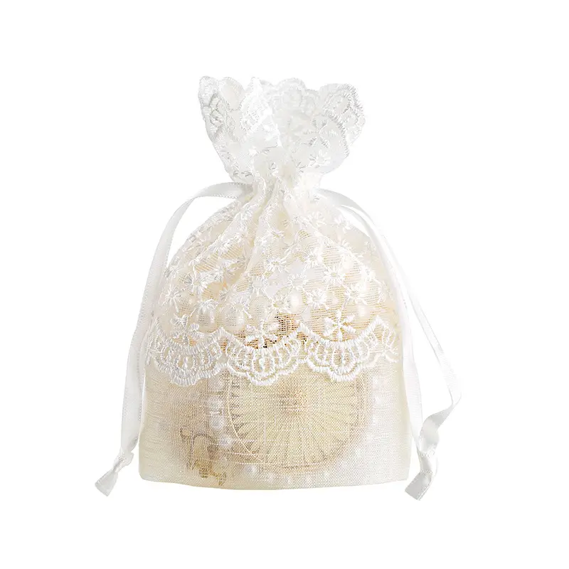 Sac cadeau fantaisie en dentelle blanche, Design avec cordon, pour mariage, nouvelle collection