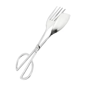 C404 10 Stainless Steel One Side Fork Salad Scissor Food Tong