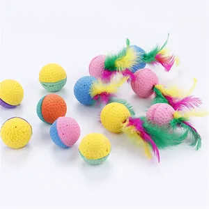 wholesale Latex Golf Sponge foam Balls Cats Toys With Feathers and without feather