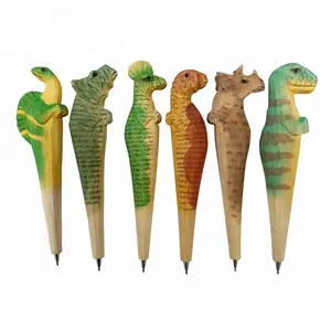 2018 Collection Cartoon Jurassic World Dinosaur Toys Hand Carved Animal Shape Wood Ballpoint Pen