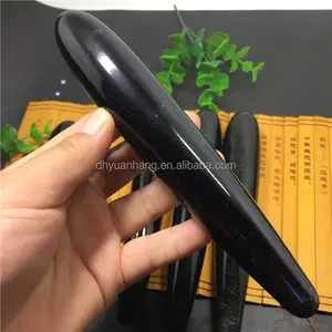 17x3 cm ossidiana nera naturale di pietra dildo pene artificiale yoni bacchette