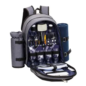 fancy popular luxury grey color cooler picnic set backpack with mat for weekend leisure time