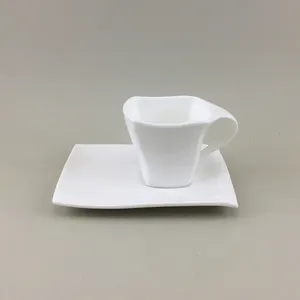 Fancy custom square shape ivory white ceramic coffee cup saucer for sale