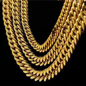 Collier chaîne pour hommes et femmes, style cubain Hip Hop, maillons, plaqué or 18K, en acier inoxydable, Miami, vente en gros,