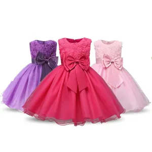 HYC31 çiçek kız elbise Bow 0-10Y düğün parti resmi elbise küçük kızlar için güzel ucuz Pageant tül balo