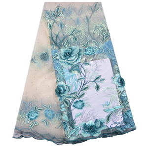 Sky Blue Color New Lace <strong>Fabric</strong> <strong>Designs</strong> Beaded 3D Flower Lace <strong>Fabric</strong> French <strong>Net</strong> Laces With Stones for Party 1279