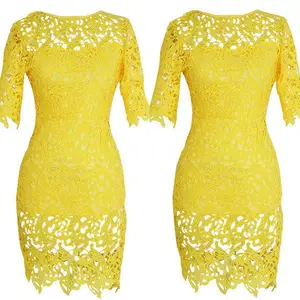 MLC2701 Small Order Summer Women Dress 2020 Women Lace Pattern Short Sleeve Stretch Petal Bangcon One Piece Mini Dress