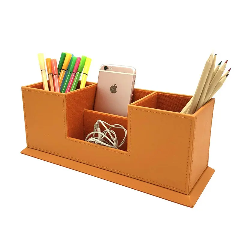 Pu leather Desk Stationery Organizer Storage Boxes Cardboard Office Desktop Organizer