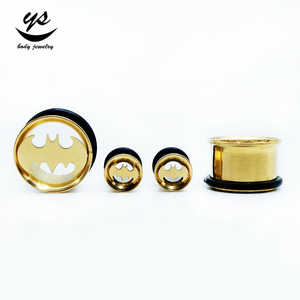 Vergoldeter Edelstahl-Körpers chmuck Single Flare Tunnel Plugs Gummi Hohl schläger Hochzeit Verlobung Vergoldetes Piercing - Product Image 5