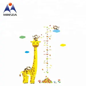 Minsda odası dekoratif çocuklar büyüme duvar Sticker yükseklik ölçüm cetvel zürafa grafik
