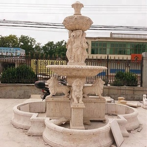 Grande fontana esterna in travertino leone in stile moderno decorazione <span class=keywords><strong>da</strong></span> <span class=keywords><strong>giardino</strong></span> statua in pietra per cortile in marmo