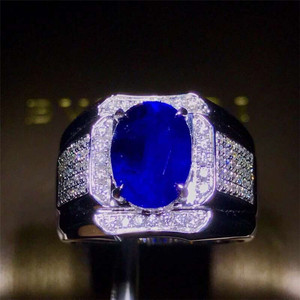 Nuovo stile di lusso <span class=keywords><strong>gioielli</strong></span> <span class=keywords><strong>preziosi</strong></span> 4.04ct Sri Lanka naturale riscaldata blu zaffiro anello di pietra 18k oro uomini anello - Product Image 1