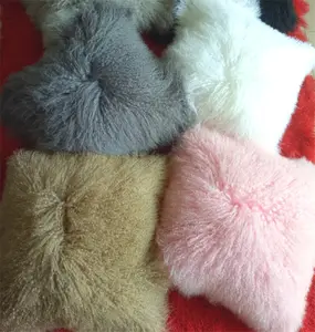 luxurious Cushion Lamb Fur Customized colors Long Curly Hair pillow