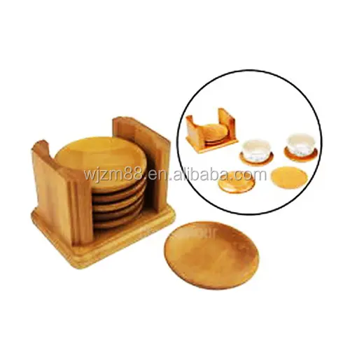 Tondo di bambù sottobicchieri set, legno drink sottobicchieri set, piastrella tovaglietta di bambù