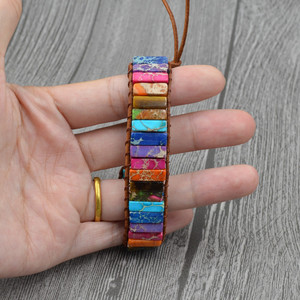 Natuursteen Vrouwen Lederen Armband Handgemaakte Enkele <span class=keywords><strong>Multilayer</strong></span> Boho Armband