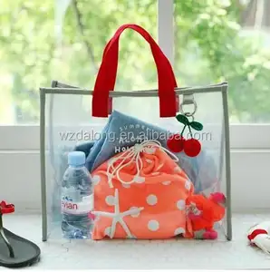 Ngoài Trời Trong Suốt Monogram Không Thấm Nước Pvc Tote Túi Bãi Biển, Bãi Biển Khăn Túi Với Polyester Xử Lý Bsci Sedex Tccc