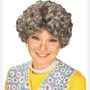 Funny play for party costume old lady wig grey granny wig