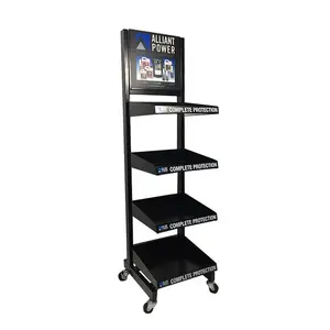 Verstelbare 4-Tier Vloeren Metalen Displaystandaard Custom Branding Metalen Motor Motor Olie Display Rek Stand