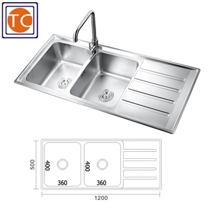 Évier de cuisine double <span class=keywords><strong>bac</strong></span> double plateau 1200x500mm finition satinée <span class=keywords><strong>sans</strong></span> robinet un trou pour le marché des Émirats arabes unis - Product Image 3