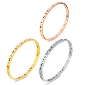 Rose Gold Plated Stainless Steel X Roman Number Bangle