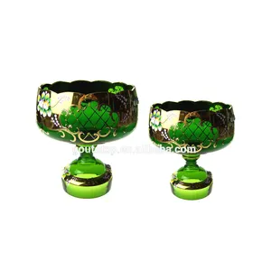 Tigelas e pratos de vidro antigo com estilo oriente médio/atacado barato taças de vidro/verde fruteira de vidro decorativo