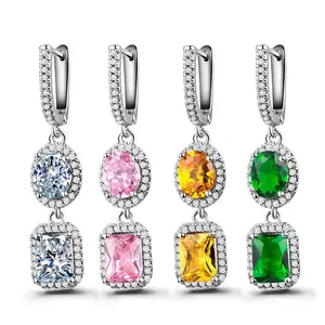 Caoshi European Stylish 925 Silver Plated Long Drop Earrings For Women Crystal Dangle Earrings