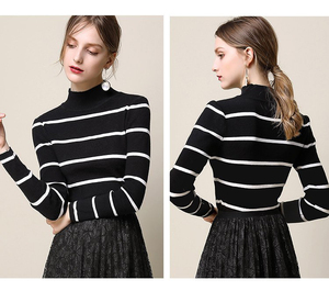 Maglione a righe <span class=keywords><strong>bianche</strong></span> e nere lavorato a maglia su misura per le donne - Product Image 5
