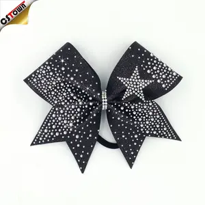 Transfert de chaleur en gros conceptions personnalisées bande de ruban Cheer Bow strass fer sur - Product Image 1