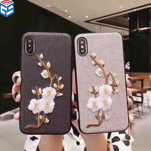 Étui de téléphone personnalisé en tissu 3D brodé fleur de prunier pour <span class=keywords><strong>iphone</strong></span> xr 11 <span class=keywords><strong>12</strong></span> 13 - Product Image 2