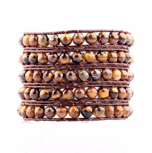Alli baba com la dernière conception naturel turquoise et topaze pierre gainé de cuir bracelet, bijoux de mode 2017 - Product Image 6