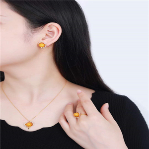 Della fabbrica del Commercio All'ingrosso Dei Monili Della Pietra Preziosa 925 Sterling Silver Anello Dell'orecchino Della Collana 8.5 millimetri Ambra Naturale Set di Gioielli - Product Image 6