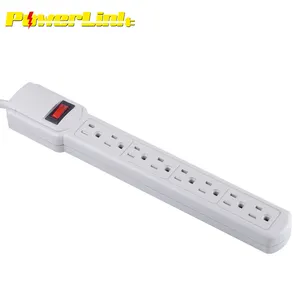 8 outlets power strip 125V AC 15A 14AWG American standard heavy duty power strip with cord