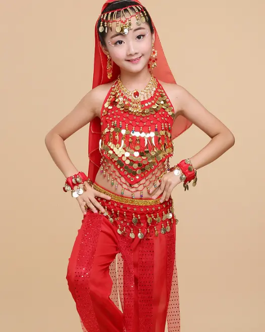 ชุดเต้นรำอินเดียสำหรับเด็ก,ชุดเต้นรำสำหรับเด็กผู้หญิงชุดเต้นรำพื้นบ้านสำหรับระบำหน้าท้อง