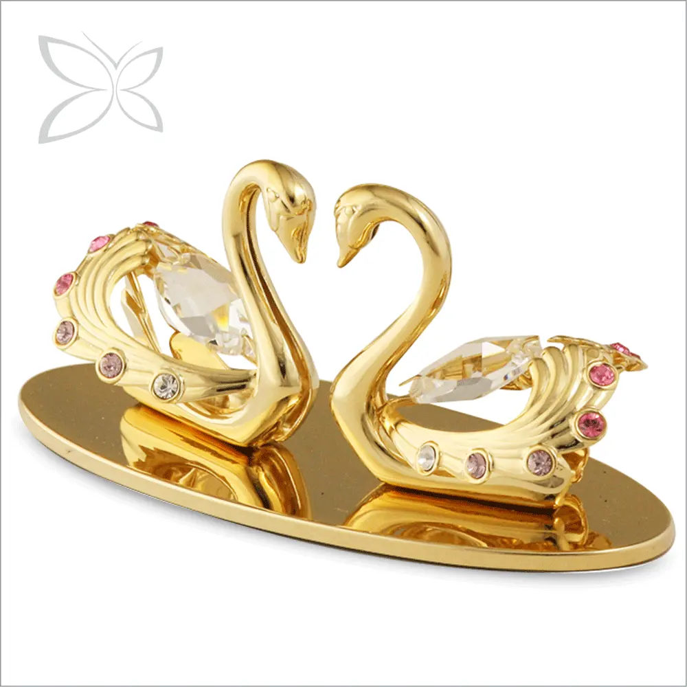 Crystocraft 24K Gold Plated Swan Couple Kissing Figurine Collectible with Brilliant Cut Crystals Wedding Anniversary Gift