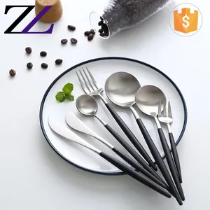 Service de couverts de table de l'équipe royale, accessoire de table pour Buffet, avec manche noir en plastique, argent sterling, en acier inoxydable, couverts du portugal, cutilin