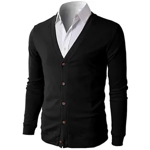 2021新到OEM最新设计男士超大V领套装长款开衫针织衫