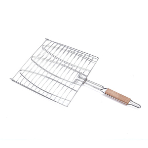 Thịt nướng nướng giỏ Chrome mạ thép không gỉ <span class=keywords><strong>BBQ</strong></span> giỏ cá thịt rau nướng <span class=keywords><strong>net</strong></span> với tay cầm bằng gỗ - Product Image 1