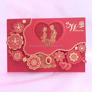 Cartões de convite de casamento chinês vermelho