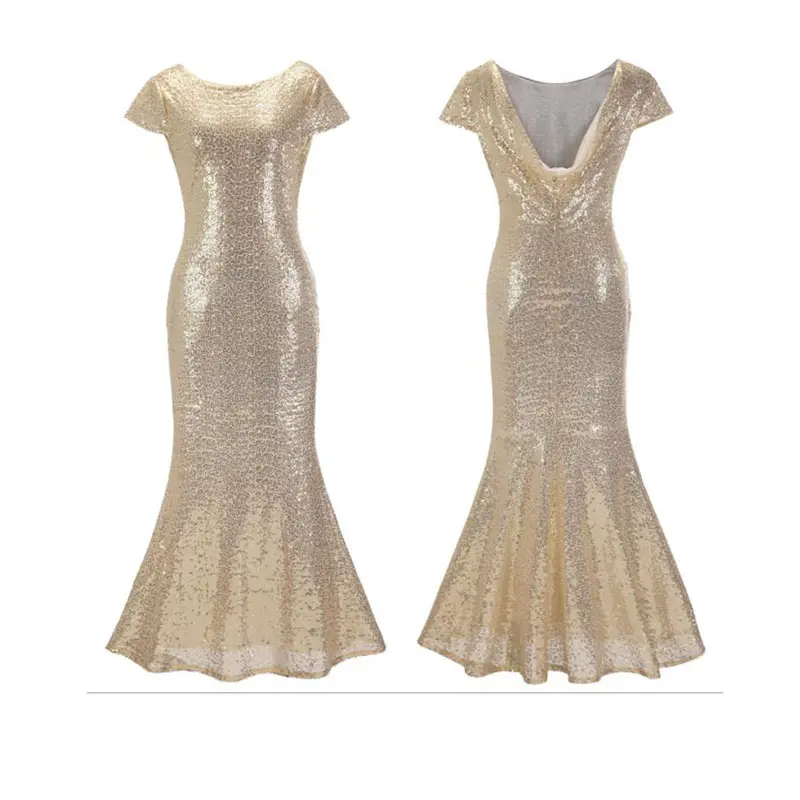Full length design Latest fashion woman beige sequin maxi evening dress