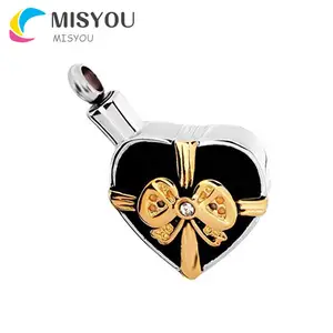 Collier en forme d'urn avec incrustation de cœur et papillon, pendentif de méditation, bijoux avec motifs en acier inoxydable - Product Image 1