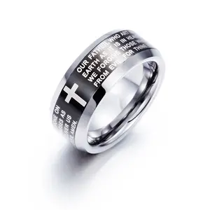 Gaya Barat Jual Panas Hitam Fashion Perhiasan Aksesoris Alkitab Cross Tungsten Cincin untuk Pria